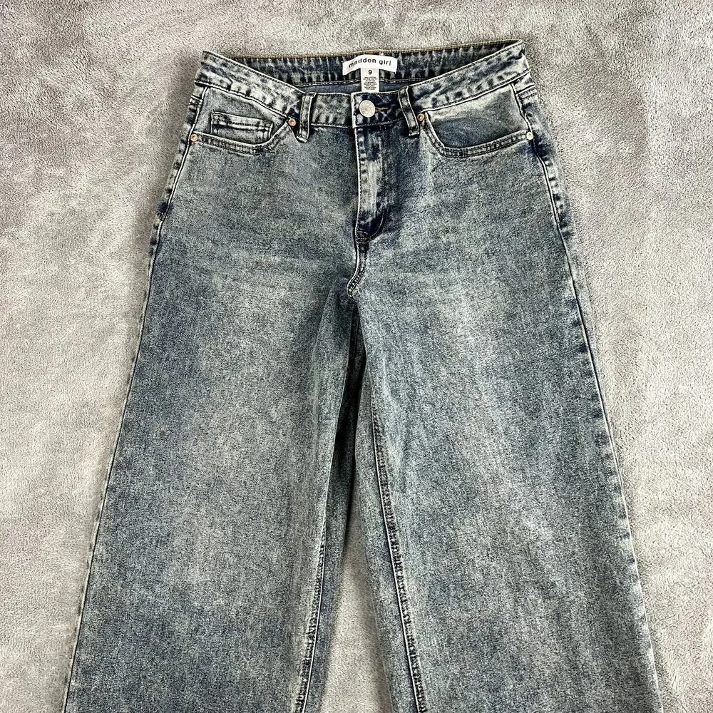 Madden Girl Jeans Womens 9‎ Wide Leg Mid Rise Acid Wash Y2K Style